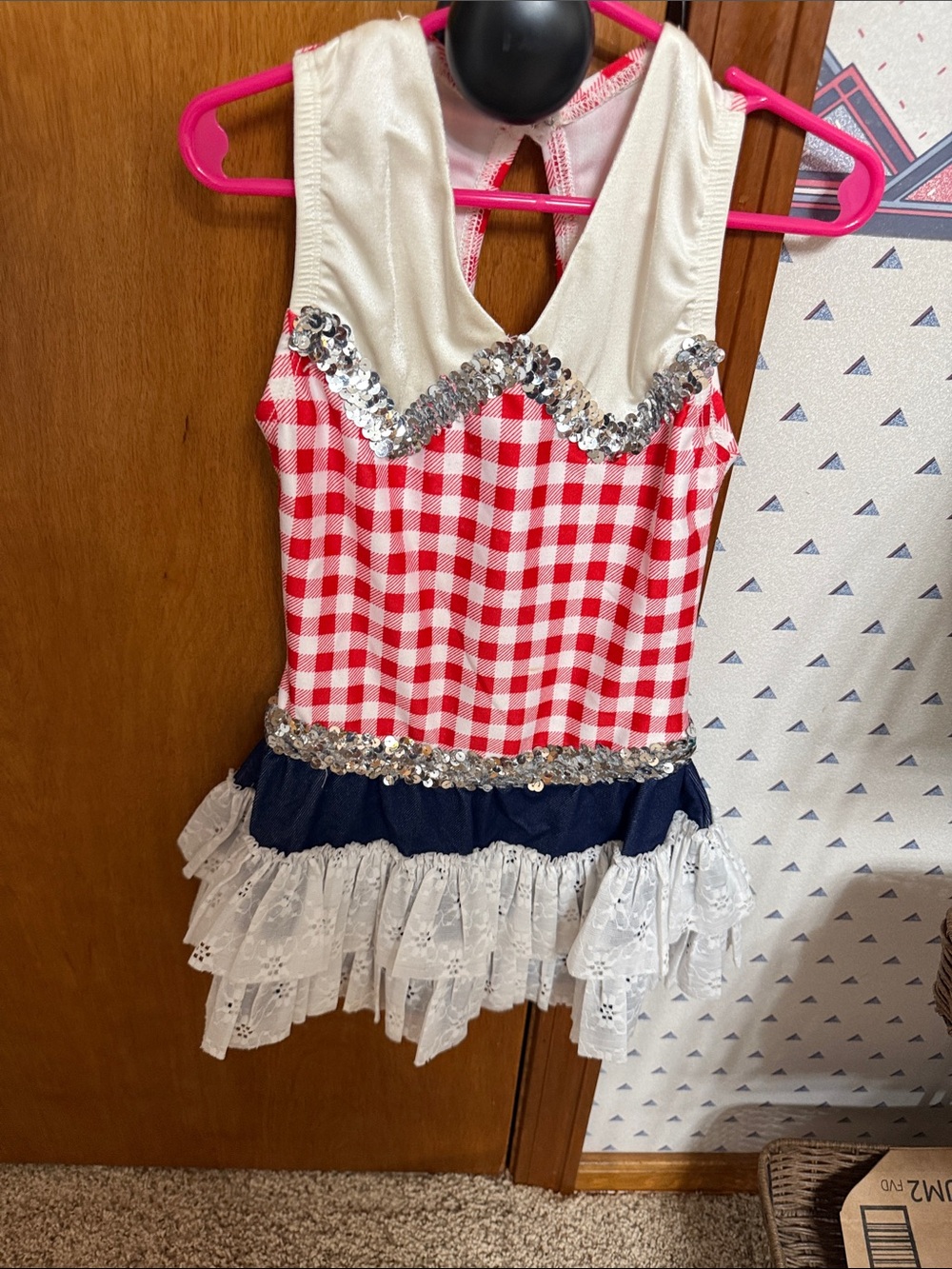 Algy Child Intermediate Dance Costume Red Gingham Sequin Patriotic USA Made